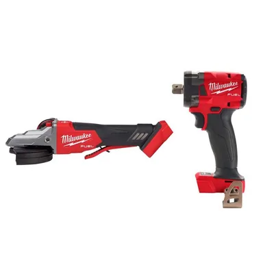 Milwaukee 2886-20-2855P-20, bundle: M18 FUEL 18V Lith-Ion Brushless Cordless 5 in. Flathead Braking Grinder w/ Paddle Switch No-Lock & 1/2 in. Impact Wrench