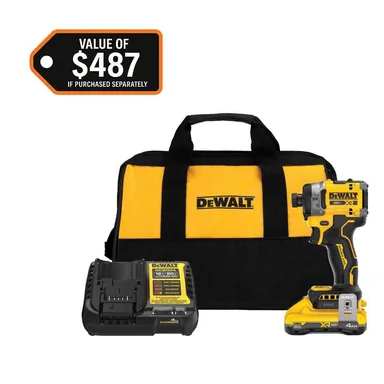 DeWalt DCF860QQ1, kit: 20V MAX XR Lithium-Ion Brushless Cordless 3-Speed High Torque 1/4 in. Impact Driver Kit with XR POWERPACK 4.0 Ah Battery (photograph from the Home Depot listing)