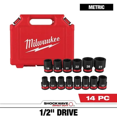 Milwaukee 49-66-7013, accessory: SHOCKWAVE 1/2 in. Drive Metric 6 Point Impact Socket Set (14-Piece)