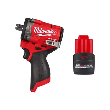 Milwaukee 2563P-20-48-11-2425, bundle: M12 FUEL 12V Lithium-Ion Brushless Cordless Stubby 1/2 in. Impact Wrench with Pin Detent and High Output 2.5 Ah Battery