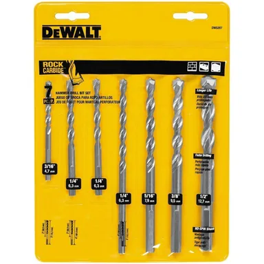 DeWalt DW5207&nbsp; Y, accessory: Carbide Hammer Drill Bit Set (7-Piece)