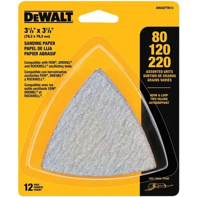 DeWalt DWASPTRI3, accessory: Hook-and-Loop Triangle Sandpaper Assortment (12-Piece)
