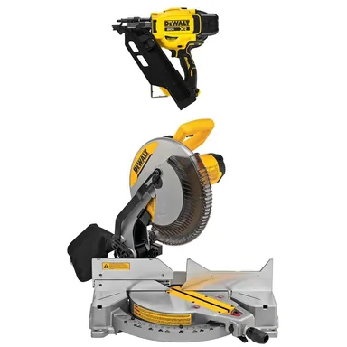 DeWalt DCN930BWDWS715, bundle: 20V 3-1/2 in. 30 Degree Cordless Framing Nailer with 15 Amp Corded 12 in. Single Bevel Compound Miter Saw (Tools-Only)