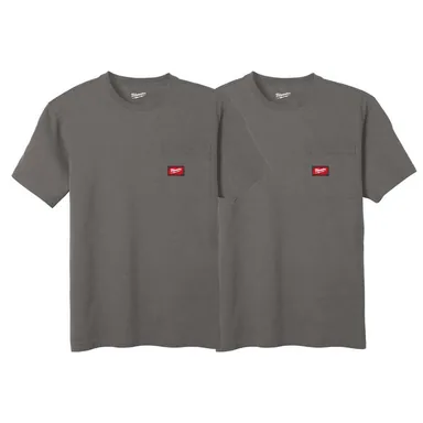 Milwaukee 605G-2X-605G-2X, bundle: Men's 2X-Large Gray GRIDIRON Cotton/Polyester Gen ll Short-Sleeve Pocket T-Shirt (2-Pack)