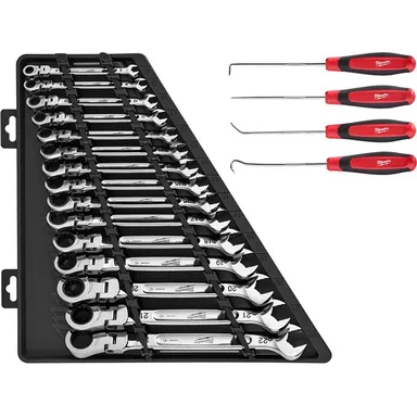 Milwaukee 48-22-9513-48-22-9215, bundle: 144-Position Flex-Head Ratcheting Combination Wrench Set Metric with Hook and Pick Set (19-Piece)