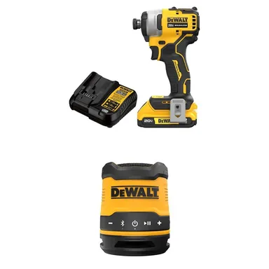 DeWalt DCF809D1WDCR008, bundle: ATOMIC 20V MAX Lithium-Ion Brushless Cordless Compact 1/4 in. Impact Driver & Bluetooth Speaker w/ 2Ah Battery & Charger