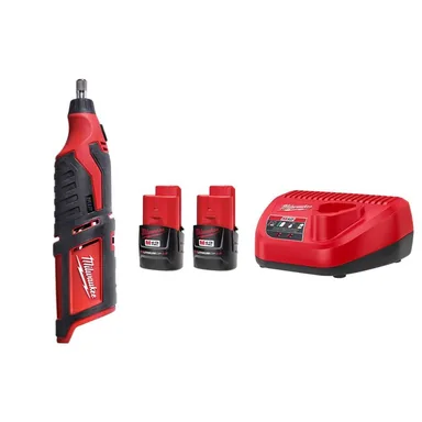 Milwaukee 2460-20-48-59-2420P, bundle: M12 12V Lithium-Ion Cordless Rotary Tool with M12 Compact 2.0 Ah Battery (2-Pack) Starter Kit and Charger