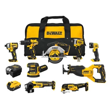DeWalt DCK921P1, bundle: 20V MAX Lithium-Ion Cordless 9-Tool Combo Kit with 5.0 Ah Battery and Charger (photograph from the Home Depot listing)