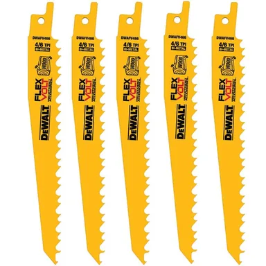 DeWalt DWAFV466, accessory: FLEXVOLT 6 in. 6 TPI Bi-Metal Reciprocating Saw Blade Set (5-Pack)