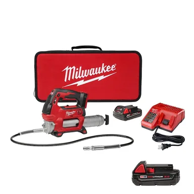 Milwaukee 2646-21CT-48-11-1820, bundle: M18 18V Lithium-Ion Cordless 2-Speed Grease Gun Kit with M18 2.0 Ah Compact Battery
