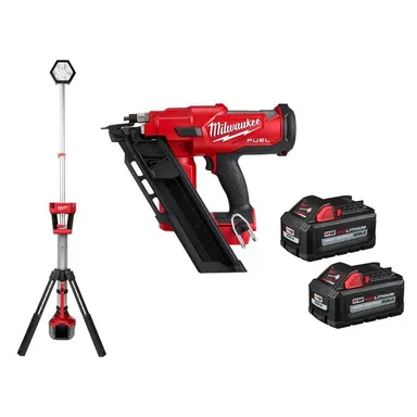 Milwaukee 2131-20-2745-20-48-11-1862, bundle: M18 18-Volt Lithium-Ion Cordless Tower Light w/3-1/2 in. 30-Degree Nailer, Two 6Ah HO Batteries