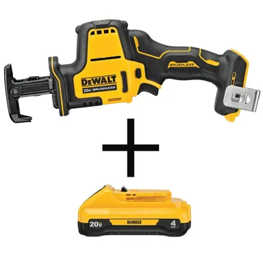 DeWalt DCS369BW240, bundle: ATOMIC 20V MAX Cordless Brushless Compact Reciprocating Saw and (1) 20V MAX Compact Lithium-Ion 4.0Ah Battery