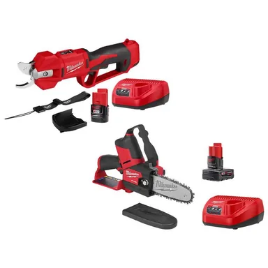 Milwaukee 2534-21-2527-21, bundle: M12 FUEL 12V Brushless Cordless Brushless Cordless Pruner w/M12 6 in. Pruning Saw, 4.0 Ah & 2.0 Ah Battery, Charger