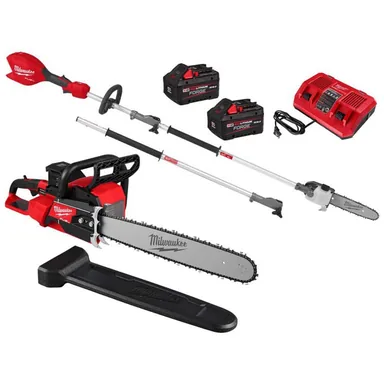 Milwaukee 2827-22-3016-20PS, bundle: M18 FUEL 18V Brushless Cordless 20 in. Dual Battery Chainsaw Kit w/ M18 QUIK-LOK Polesaw, (2) 8.0 Ah Batteries, Charger