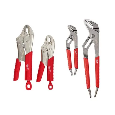 Milwaukee 48-22-3402-48-22-6330, bundle: Torque Lock Curved Jaw Locking Pliers and 6 in. and 10 in. Straight-Jaw Pliers Set (4-Piece)