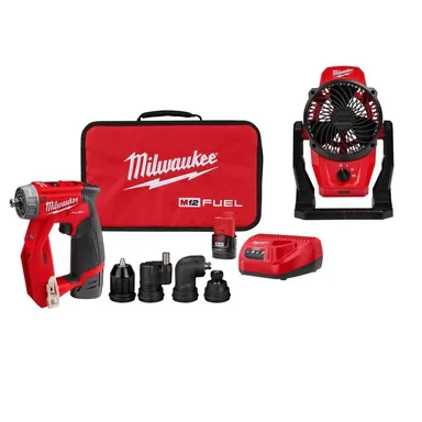 Milwaukee 2505-22-0820-20, bundle: M12 FUEL 12V Lithium-Ion Brushless Cordless 4-in-1 Installation 3/8 in. Drill Driver Kit with 4-Tool Heads and Fan