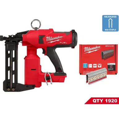 Milwaukee 2843-20-MPU112-960X2, bundle: M18 FUEL 18-Volt Brushless Cordless Utility Fencing Stapler w/1-1/2 in. 9-Gauge Galvanized Staples 960 per Box (2-Pack)