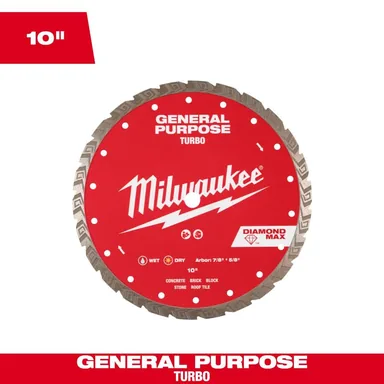 Milwaukee 49-93-9110, accessory: 10 in. DIAMOND MAX General Purpose Turbo Diamond Blade