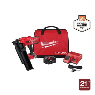 Milwaukee 2744-21, kit: M18 FUEL 3-1/2 in. 18-Volt 21 Deg. Lithium-Ion Brushless Cordless Framing Nailer Kit with 5.0 Ah Battery, Charger, Bag