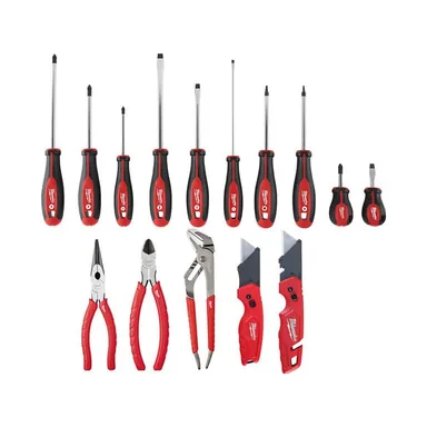 Milwaukee 48-22-2710-48-22-6331-48-22-1503, bundle: Combination Screwdriver Set with Pliers Kit and FASTBACK Folding Utility Knife Set (15-Piece)