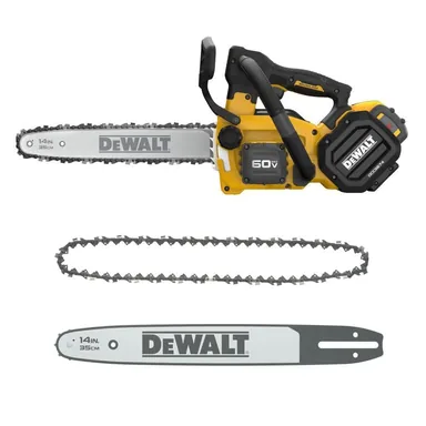 DeWalt DCCS674X2W14B14, bundle: FLEXVOLT 60V MAX 14 in. Brushless Cordless Battery Powered Top Handle Chainsaw w/(2) 3Ah Batteries, Charger, Chain Bar