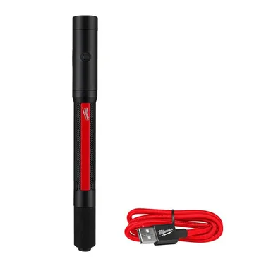 Milwaukee 2010R, standalone tool: 250 Lumens Internal Rechargeable Penlight with Laser (photograph from the Home Depot listing)