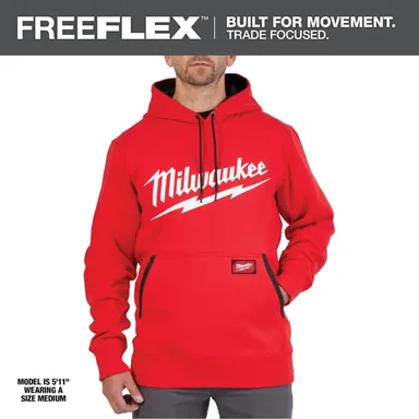 Milwaukee 352R-L, unpowered: Men's Large Red Midweight Long-Sleeve Pullover Hoodie (photograph from the Home Depot listing)