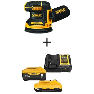 DeWalt DCW210BDCB246CK, unclassified: 20V MAX XR Cordless Brushless 5 in. Random Orbital Sander, (1) 20V 6.0Ah and (1) 20V 4.0Ah Batteries, and Charger