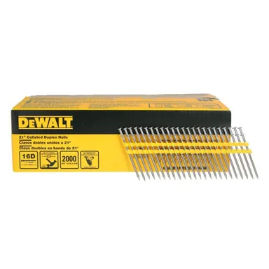 DeWalt DN350, accessory: 3-1/2 in. x 0.131 in. 21° Collated Bright Finish Duplex Nails (2000-Pack) (photograph from the Home Depot listing)