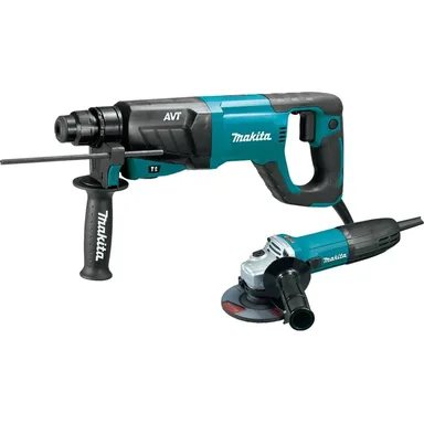 Makita HR2641X1, standalone tool: Makita HR2641X1 Corded 1" SDS-PLUS AVT Rotary Hammer (D-handle) and 4-1/2" Angle Grinder