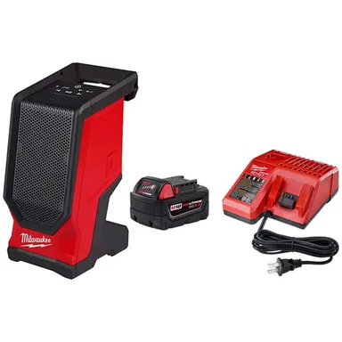 Milwaukee 2954-20-48-59-1850, bundle: M18 18V Lithium-Ion Cordless Wireless Bluetooth Jobsite Speaker w/ (1) 5Ah Battery & Charger