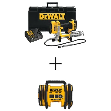 DeWalt DCGG571M1W020IB, bundle: 20V MAX Cordless 10,000 PSI Variable Speed Grease Gun and Cordless Electric Portable Inflator with 4Ah Battery & Charger
