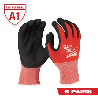 Milwaukee 48-22-8902P, unpowered: Large Red Nitrile Level 1 Cut Resistant Dipped Work Gloves (6-Pack)