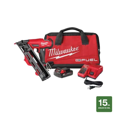 Milwaukee 2839-21CT, kit: M18 FUEL 18-Volt Lithium-Ion Brushless Cordless Gen II 15-Gauge Angled Finish Nailer Kit with 2.0Ah Battery and Charger
