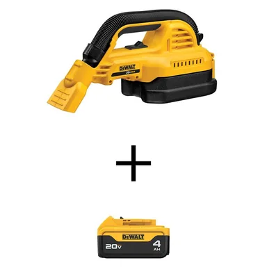 DeWalt DCV517BW204, bundle: 20V MAX Cordless 1/2 Gal. Wet/Dry Portable Vacuum and (1) 20V MAX Premium Lithium-Ion 4.0Ah Battery