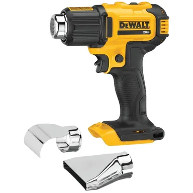 DeWalt DCE530B, bare tool: 20V MAX Cordless Compact Heat Gun with Flat and Hook Nozzle Attachments (photograph from the Home Depot listing)
