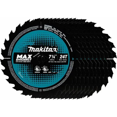 Makita B-61656-10, accessory: Makita B-61656-10 7-1/4" 24T Carbide-Tipped Max Efficiency Circular Saw Blade, Framing, 10/pk
