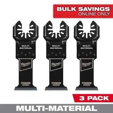 Milwaukee 49-25-1233, accessory: 1-3/8 in. Titanium Bi-Metal Universal Fit Wood and Metal Cutting Multi-Tool Oscillating Blade (3-Pack) (photograph from the Home Depot listing)