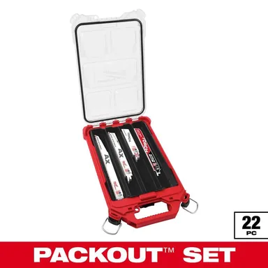 Milwaukee 49-22-5640, accessory: PACKOUT SAWZALL Reciprocating Saw Blade Set (22-Pack) with 9 in. 8 TPI Metal Cutting NITRUS Torch Blade