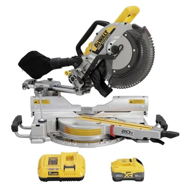 DeWalt DCS785WW1, kit: 20V MAX XR Lithium-Ion 12 in. Cordless Double Bevel Miter Saw Kit with 8.0 Ah Battery and Charger (photograph from the Home Depot listing)