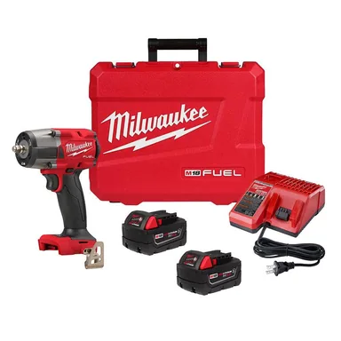 Milwaukee 2960-22R, kit: M18 FUEL 18V Lithium-Ion Brushless Cordless 3/8 in. Mid-Torque Impact Wrench with Friction Ring Kit, Resistant Batteries