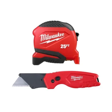 Milwaukee 48-22-1725-48-22-1500, bundle: 25FT Compact Tape Measure and FASTBACK Compact Folding Utility Knife