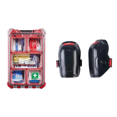 Milwaukee 48-73-8435C-48-73-6000, bundle: Class A Type 3 Compact Packout First Aid Kit (79-Piece) with High Performance Stabilizing Shell Knee Pad