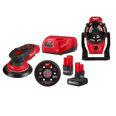 Milwaukee 2584-22CX-0820-20, bundle: M12 FUEL 12-Volt Li-Ion Brushless Cordless 6 in. Random Orbital Sander Kit (3/32 in) w5. 0Ah, 2. 5Ah Batteries, &Fan