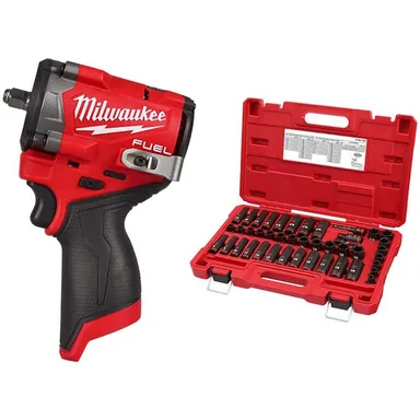 Milwaukee 2562-20-49-66-7009, bundle: M12 FUEL 12V Li-Ion Brushless Cordless Stubby 3/8 in. Impact Wrench w/SHOCKWAVE 3/8 in. Drive Impact Socket Set (43-Pc)