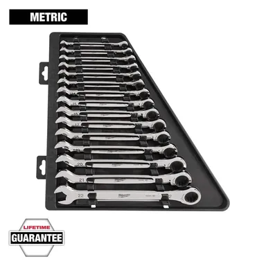 Milwaukee 48-22-9516, unpowered: Metric Ratcheting Combination Wrench Set (15-Piece)