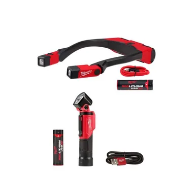 Milwaukee 2117-21-2113-21, bundle: 400 Lumens LED REDLITHIUM Rechargeable Neck Light and 500 Lumens LED Pivoting REDLITHIUM USB Flashlight