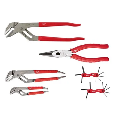 Milwaukee 48-22-6552-48-22-6101-48-22-6330-48-22-2, unclassified: 12 in. Dipped Grip Smooth Jaw Pliers, Straight Jaw Pliers and Long Nose Pliers w/ SAE/Metric Folding Hex Key 6-Piece Set