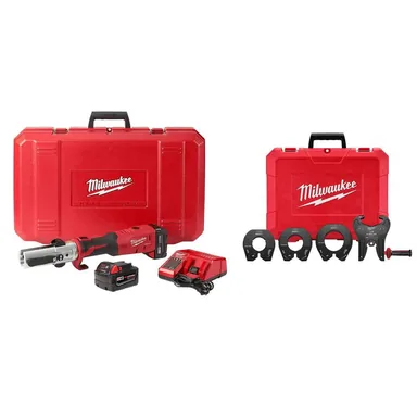 Milwaukee 2773-20L-49-16-2690NX, bundle: M18 18-Volt Lithium-Ion Cordless FORCE LOGIC Long Throw Press Tool Kit with 2-1/2 in - 4 in NIBCO Copper Press Ring Kit