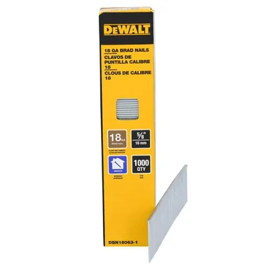 DeWalt DBN18063-1, accessory: 5/8 in. x 18-Gauge Glue Collated Straight Brad Nails (1000 per Box)